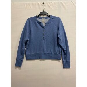GAP Women Blue Henley Sweatshirt Pullover Size S Relaxed Fit Casual Comfort